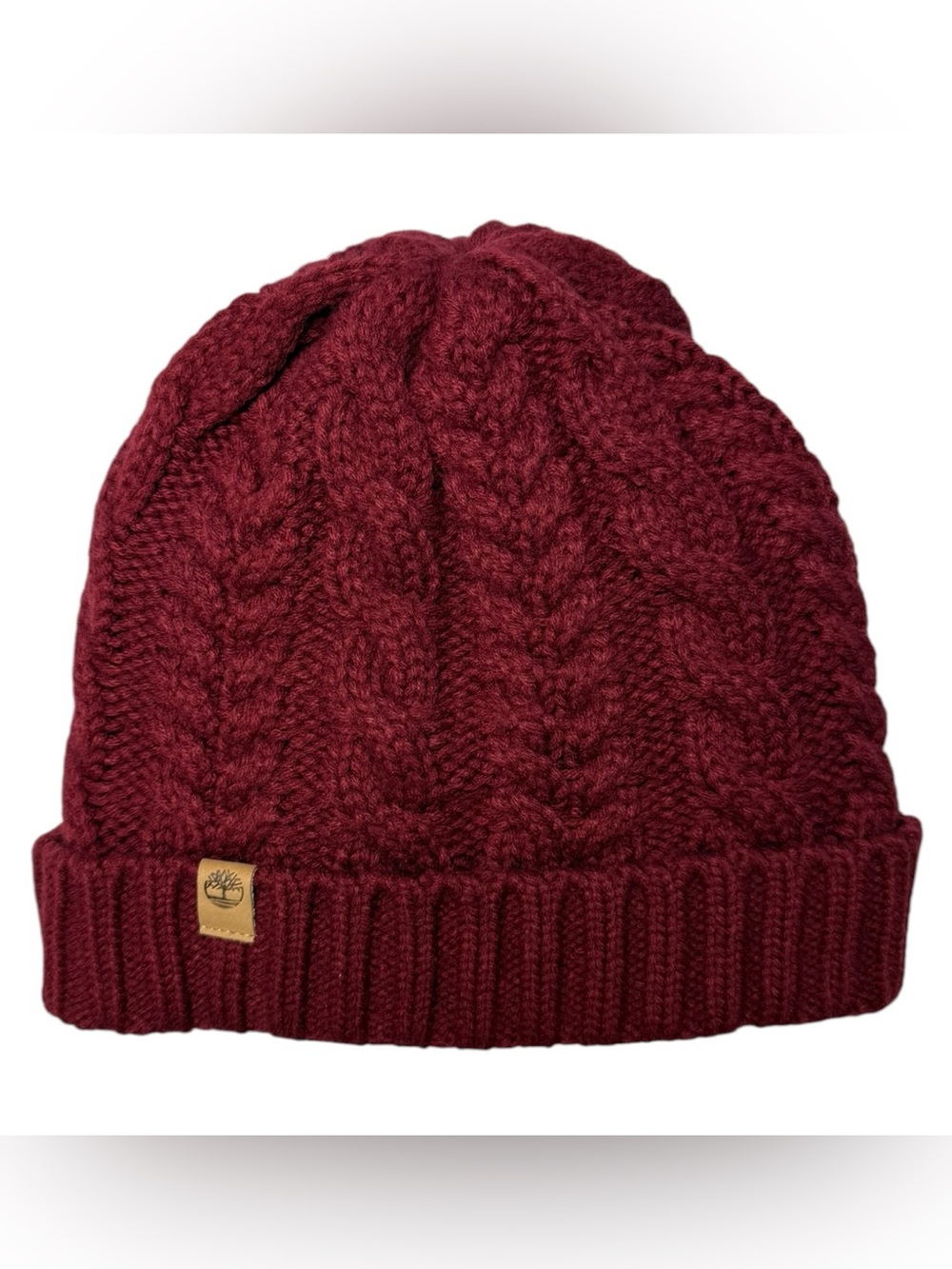 Timberland Burgundy Cable Knit Fleece Lined Beanie Hat